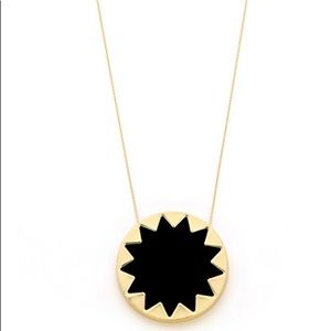 House of Harlow Sunburst Black Leather and Gold Statement Necklace